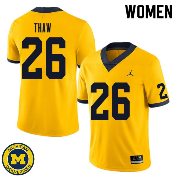 Womens Michigan Wolverines #26 Jake Thaw Yellow Alumni Football Jersey